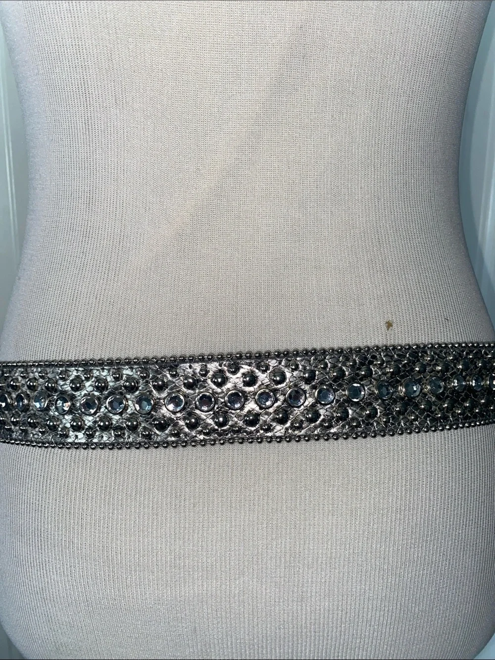 Vintage Chicos Rhinestone & Stud Metallic Snake Skin Western Belt Silver M